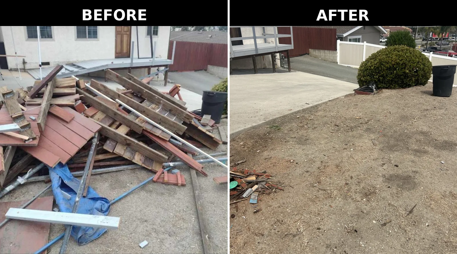 Before and after construction and demolition debris removal in San Diego