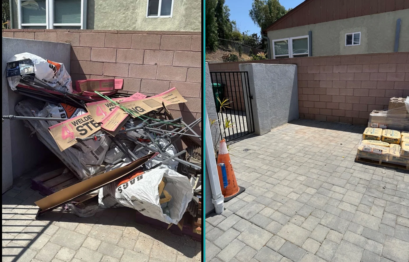 Side-yard cleanout before and after